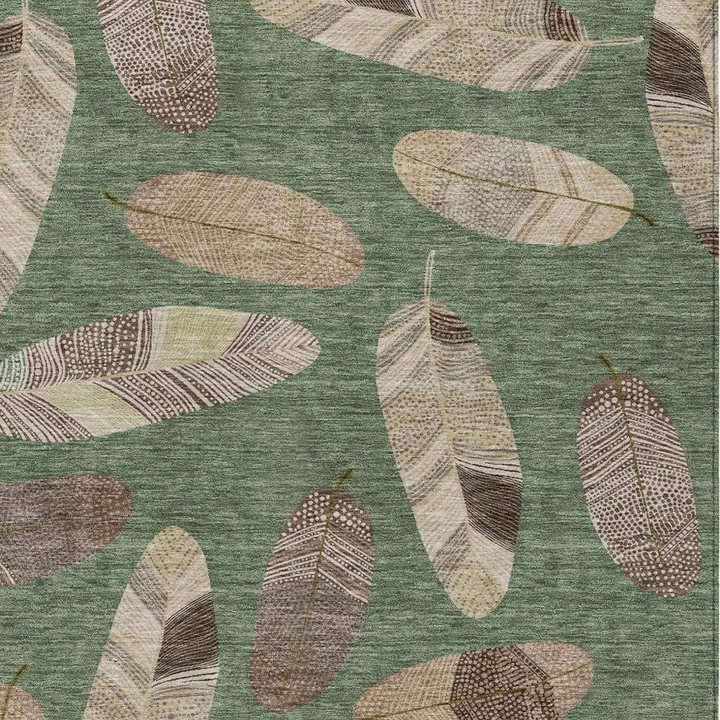 8' X 10' Green And Ivory Botanical Leaves Washable Indoor Outdoor Area Rug Homeroots Outdoor