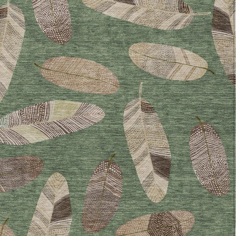 8' X 10' Green And Ivory Botanical Leaves Washable Indoor Outdoor Area Rug Homeroots Outdoor