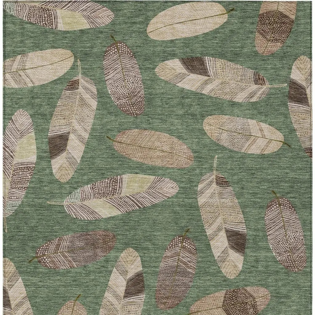 8' X 10' Green And Ivory Botanical Leaves Washable Indoor Outdoor Area Rug Homeroots Outdoor