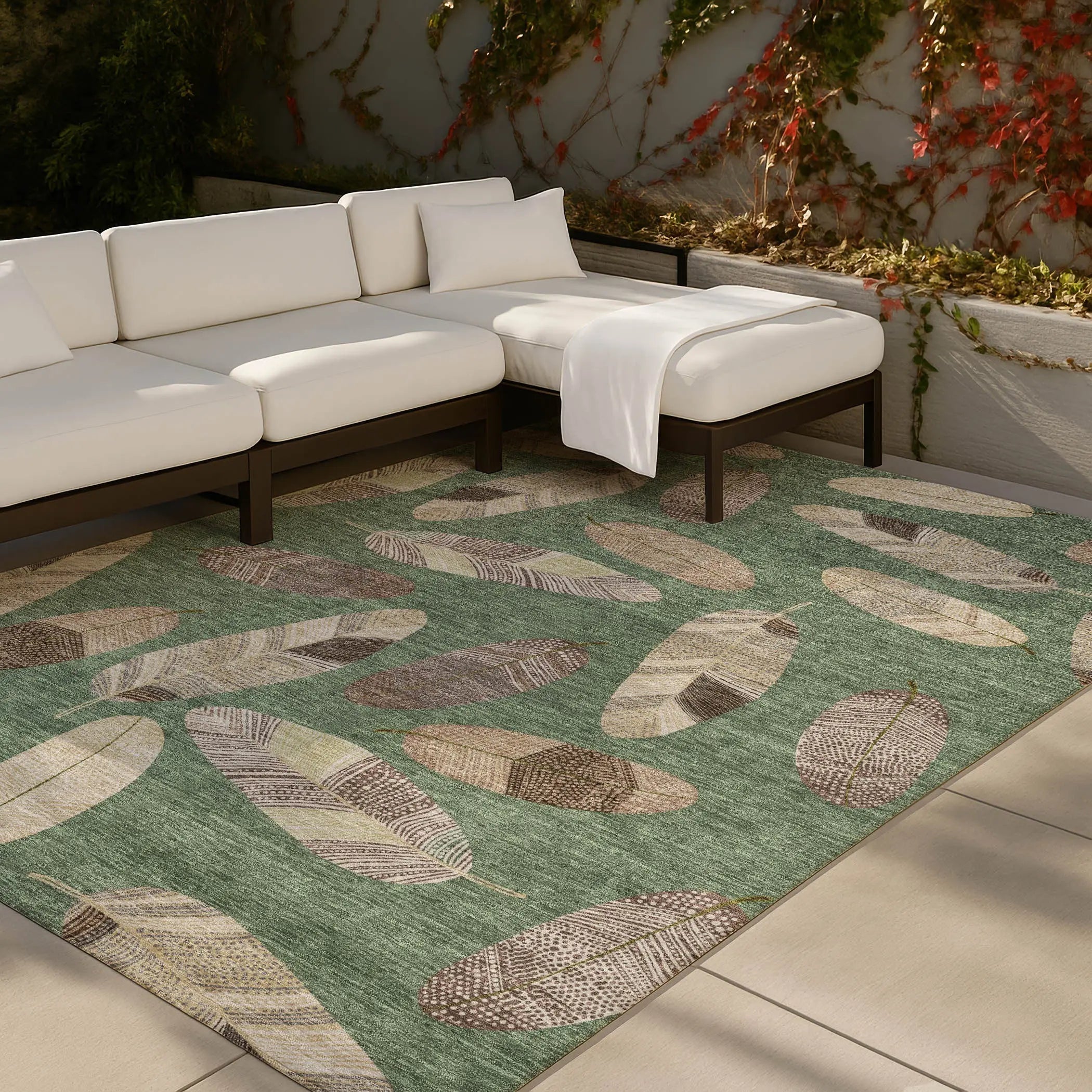 8' X 10' Green And Ivory Botanical Leaves Washable Indoor Outdoor Area Rug Homeroots Outdoor