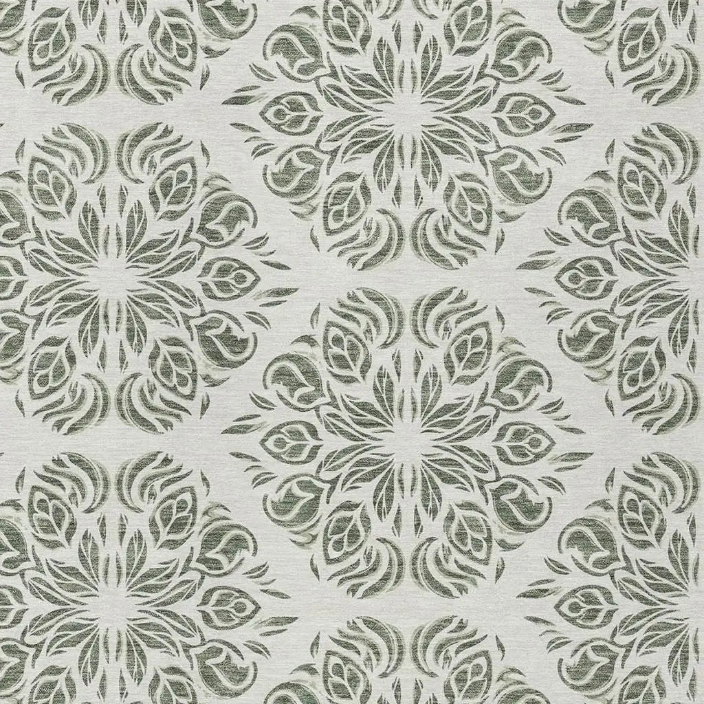 8' X 10' Green And Ivory Damask Washable Indoor Outdoor Area Rug Homeroots Outdoor