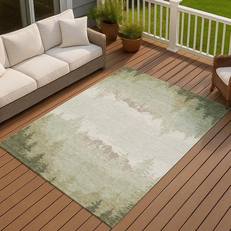 8' X 10' Green And Ivory Floral Washable Indoor Outdoor Area Rug Homeroots Outdoor