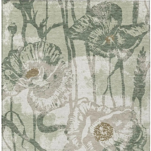 8' X 10' Green And Ivory Floral Washable Indoor Outdoor Area Rug Homeroots Outdoor