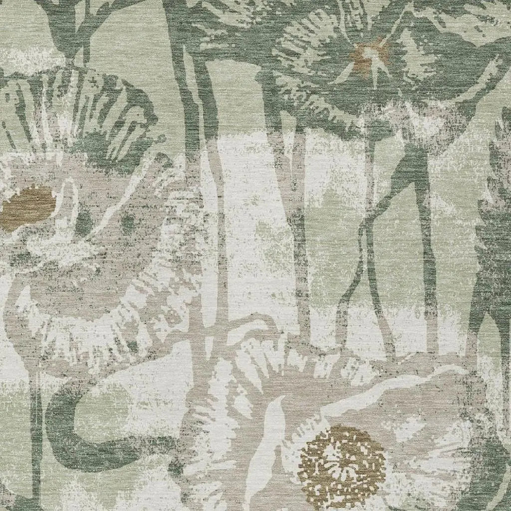 8' X 10' Green And Ivory Floral Washable Indoor Outdoor Area Rug Homeroots Outdoor