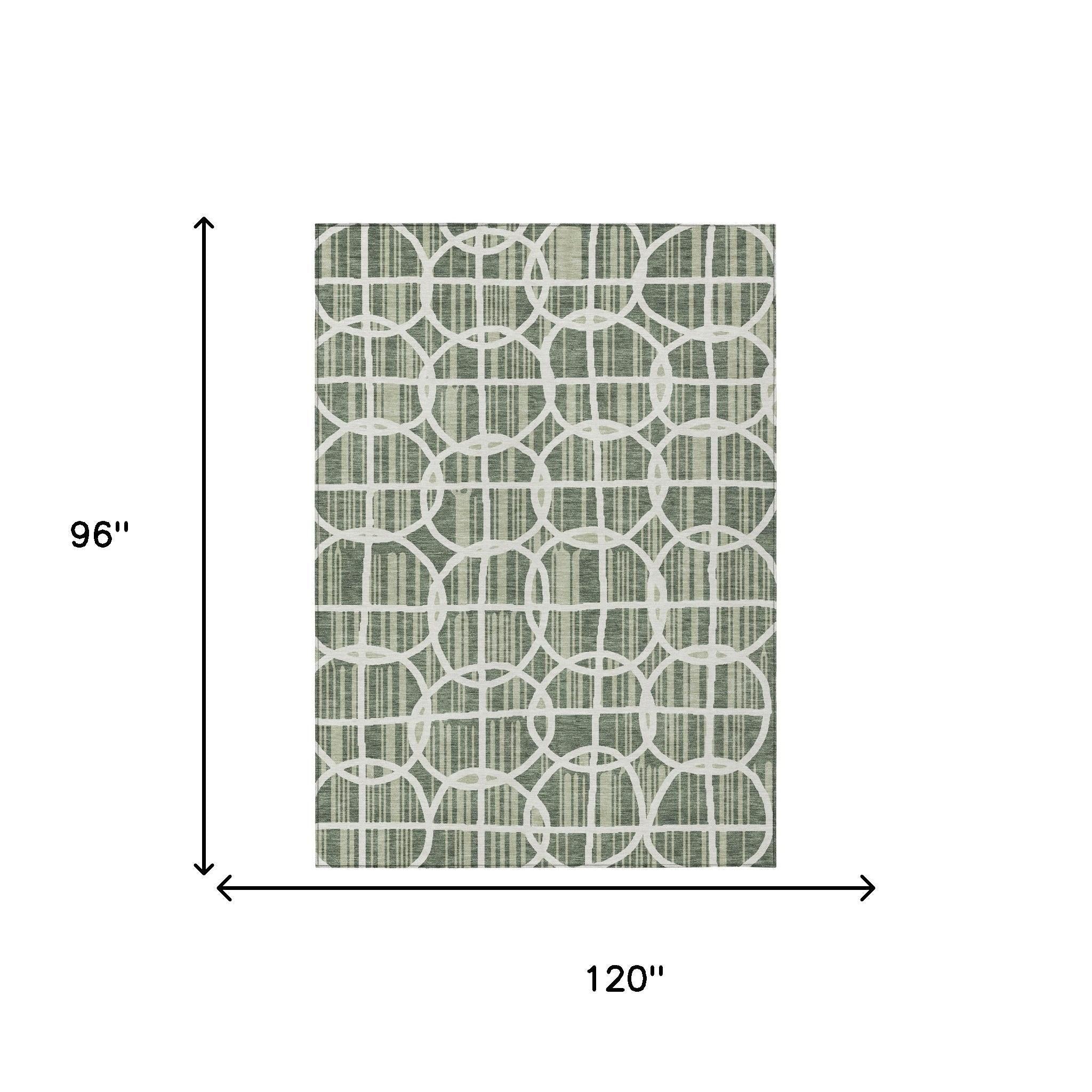 8' X 10' Green And Ivory Geometric Washable Indoor Outdoor Area Rug Homeroots Outdoor