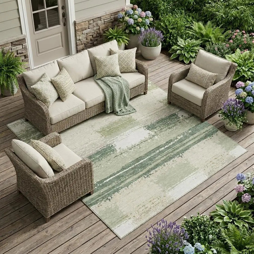 8' X 10' Green And Ivory Geometric Washable Indoor Outdoor Area Rug Homeroots Outdoor