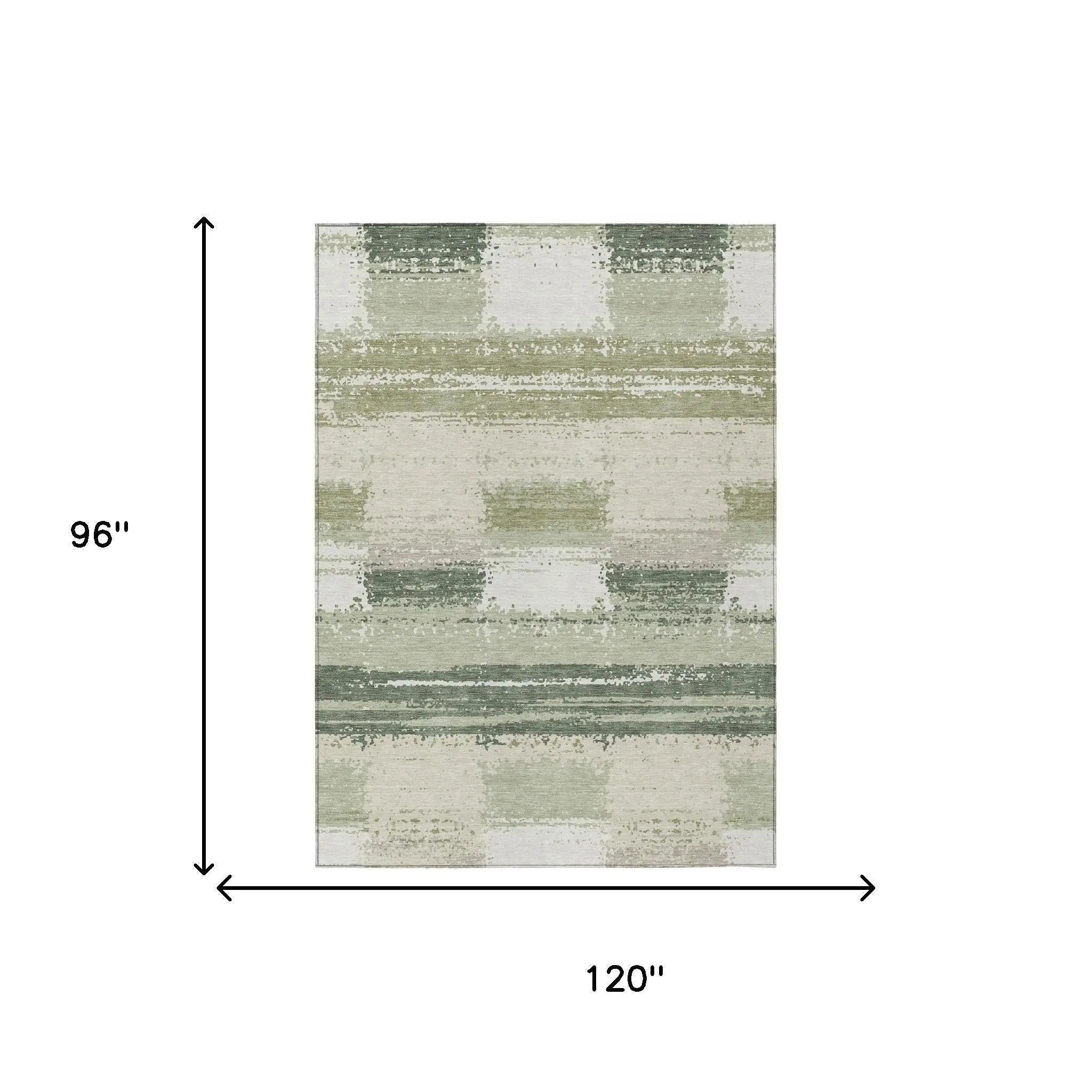 8' X 10' Green And Ivory Geometric Washable Indoor Outdoor Area Rug Homeroots Outdoor