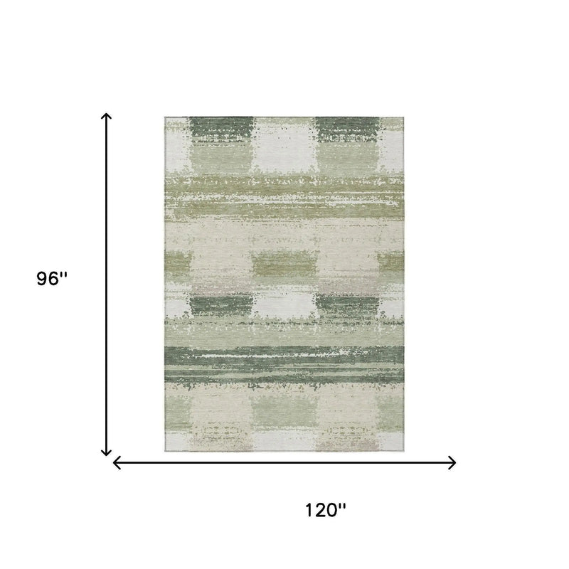 8' X 10' Green And Ivory Geometric Washable Indoor Outdoor Area Rug Homeroots Outdoor