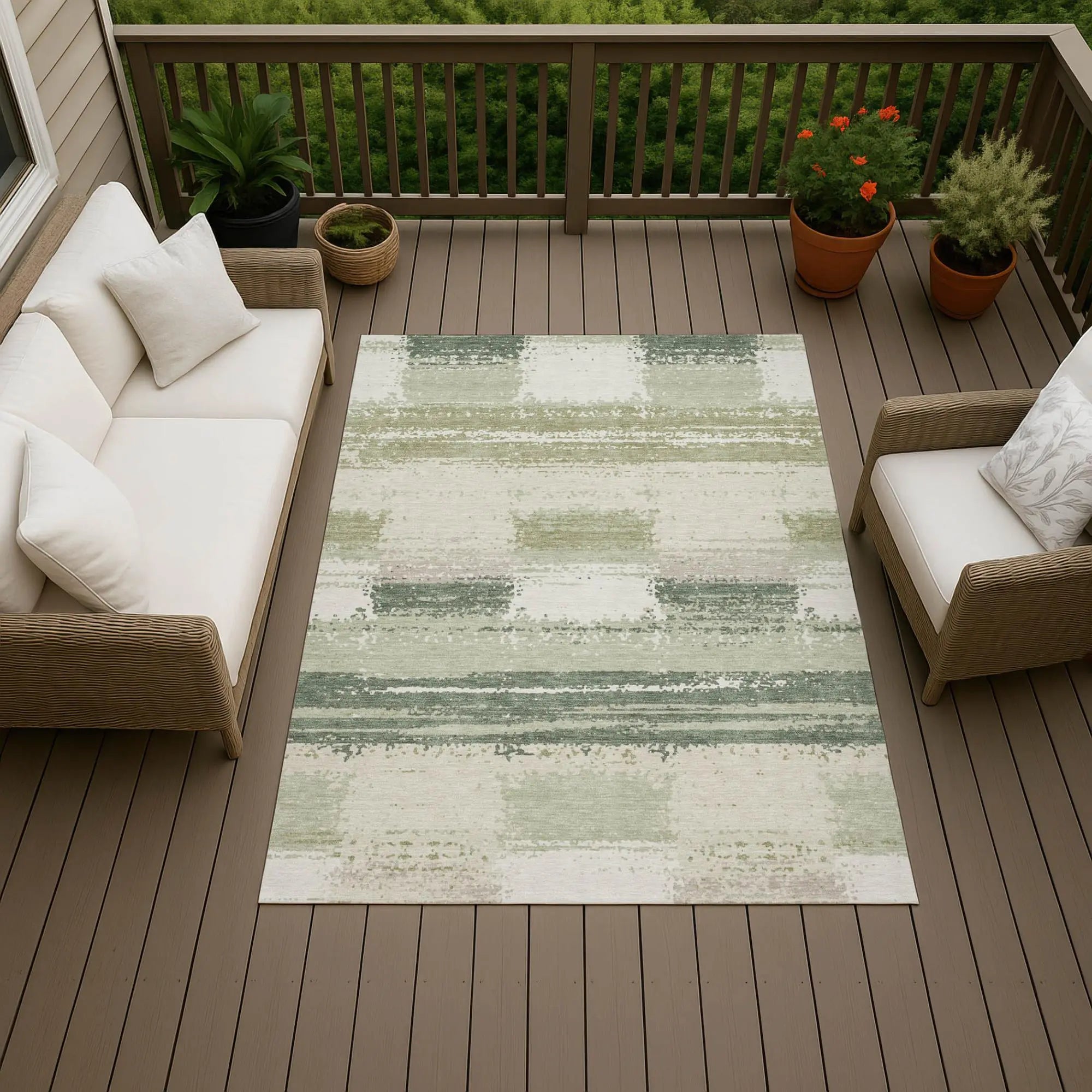 8' X 10' Green And Ivory Geometric Washable Indoor Outdoor Area Rug Homeroots Outdoor