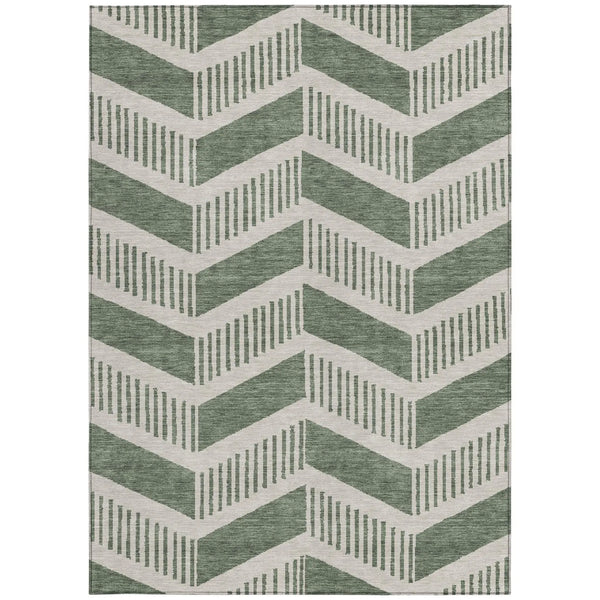 8' X 10' Green And Ivory Geometric Washable Indoor Outdoor Area Rug Homeroots Outdoor