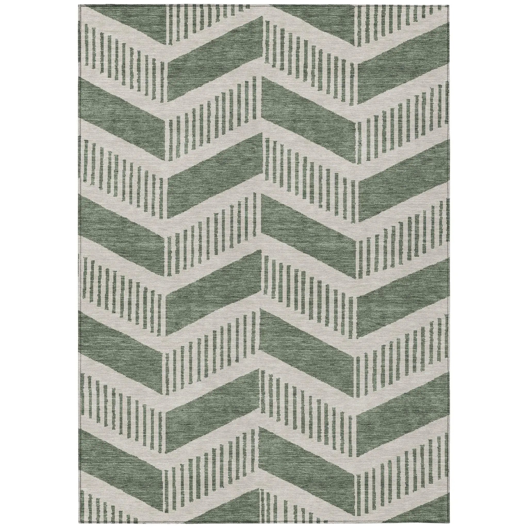 8' X 10' Green And Ivory Geometric Washable Indoor Outdoor Area Rug Homeroots Outdoor