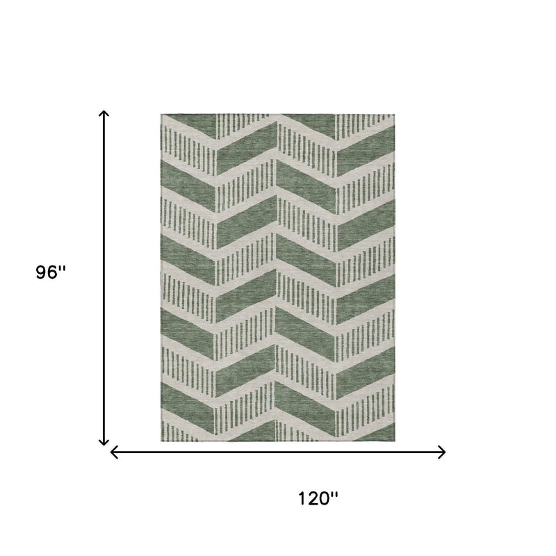 8' X 10' Green And Ivory Geometric Washable Indoor Outdoor Area Rug Homeroots Outdoor