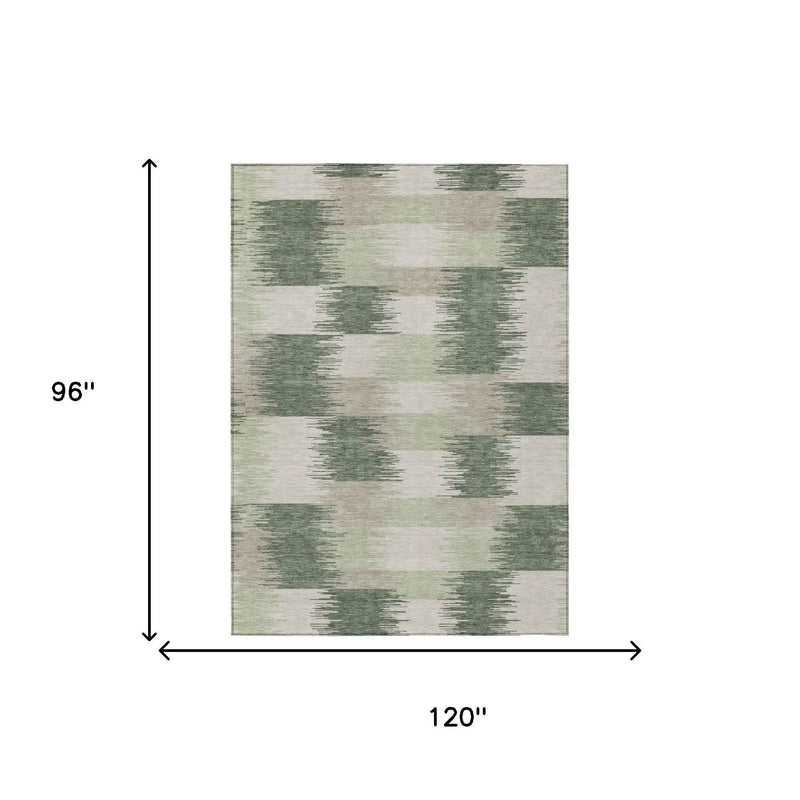 8' X 10' Green And Ivory Geometric Washable Indoor Outdoor Area Rug Homeroots Outdoor