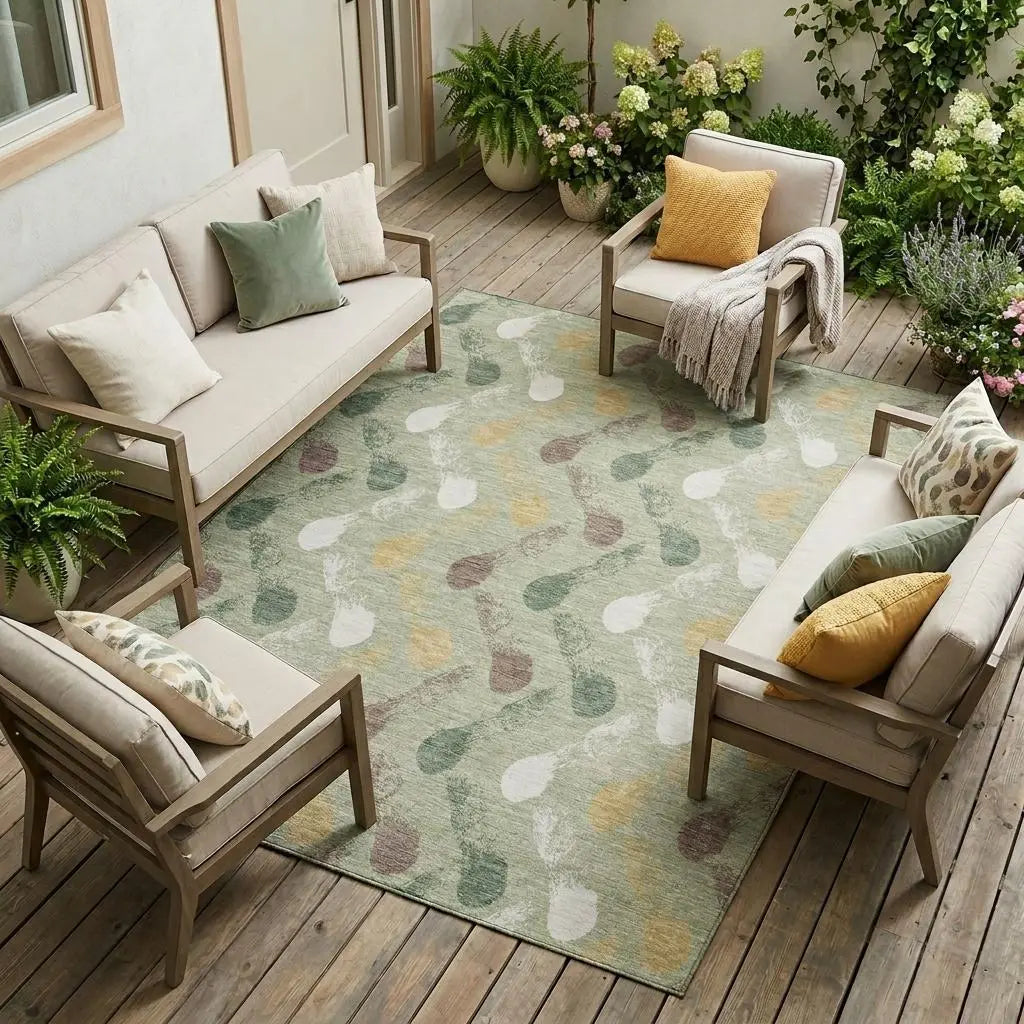 8' X 10' Green And Ivory Geometric Washable Indoor Outdoor Area Rug Homeroots Outdoor
