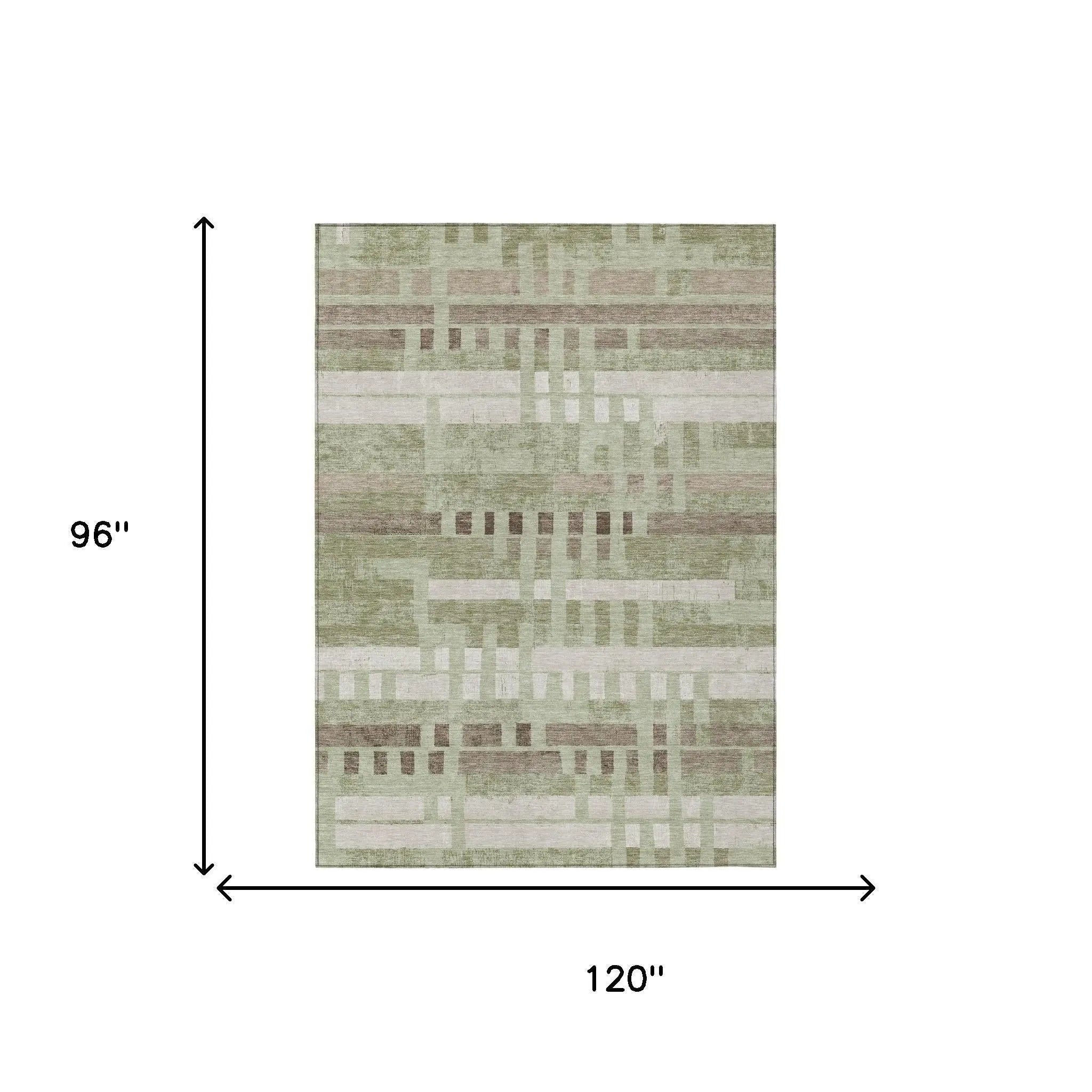 8' X 10' Green And Ivory Striped Washable Indoor Outdoor Area Rug Homeroots Outdoor