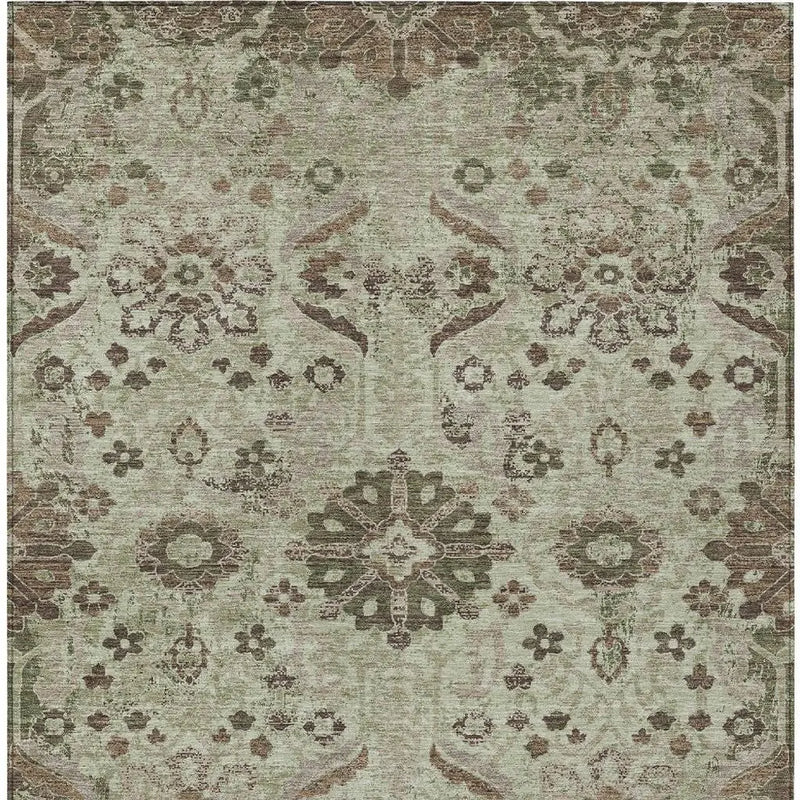 8' X 10' Green And Khaki Damask Washable Indoor Outdoor Area Rug Homeroots Outdoor
