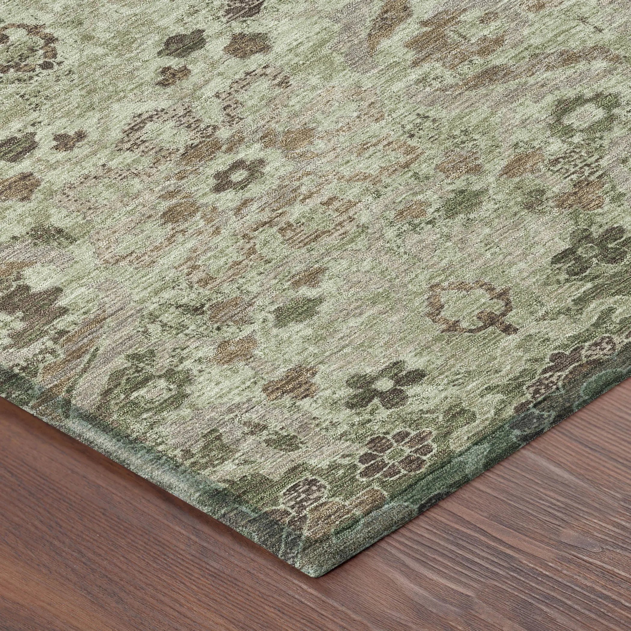 8' X 10' Green And Khaki Damask Washable Indoor Outdoor Area Rug Homeroots Outdoor