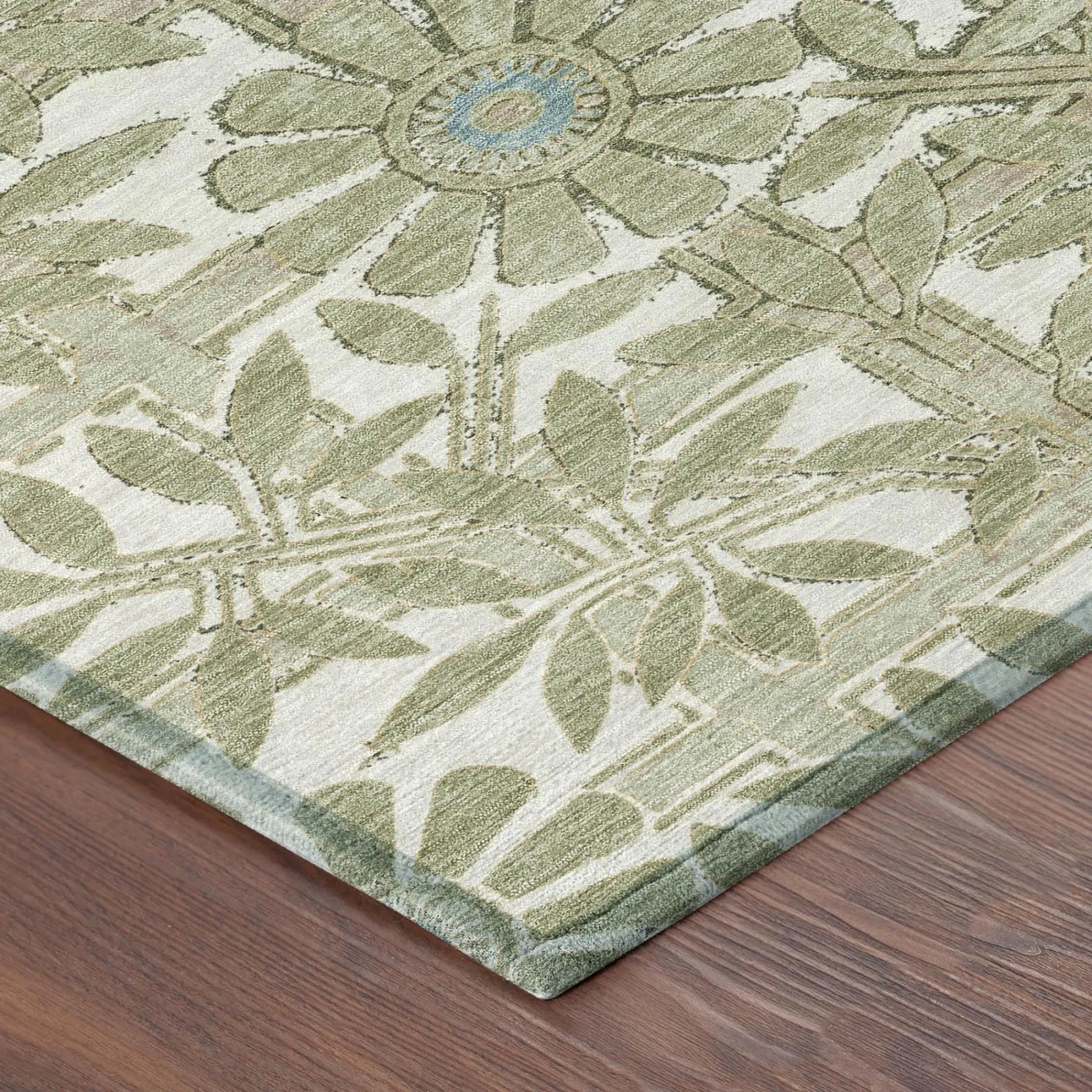 8' X 10' Green And Khaki Floral Washable Indoor Outdoor Area Rug Homeroots Outdoor