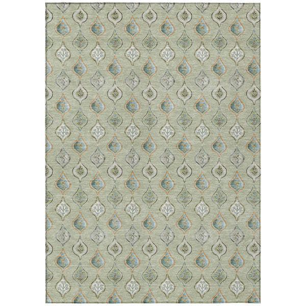 8' X 10' Green And Khaki Floral Washable Indoor Outdoor Area Rug Homeroots Outdoor
