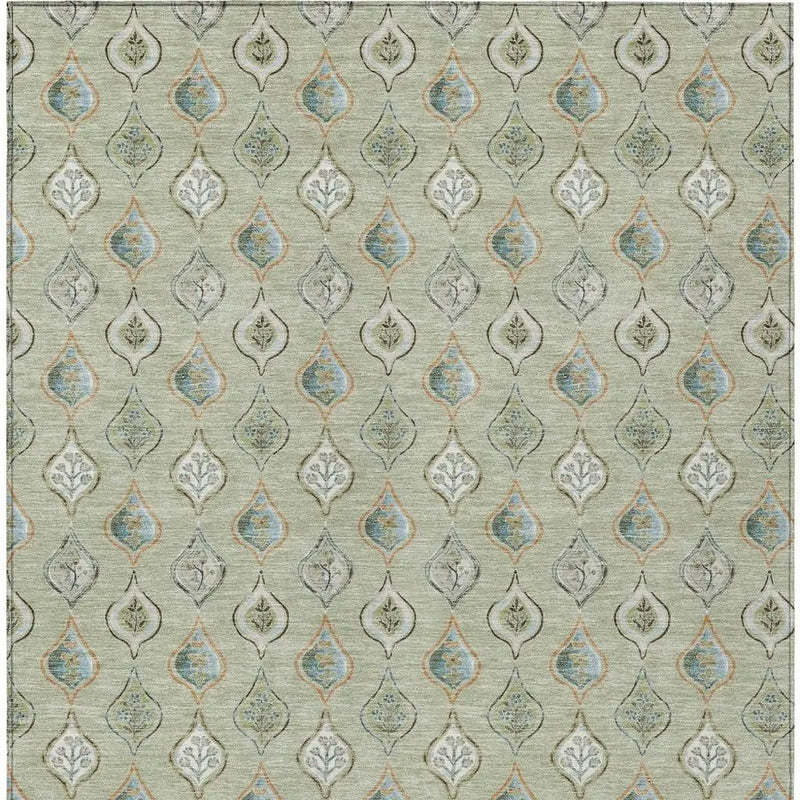 8' X 10' Green And Khaki Floral Washable Indoor Outdoor Area Rug Homeroots Outdoor