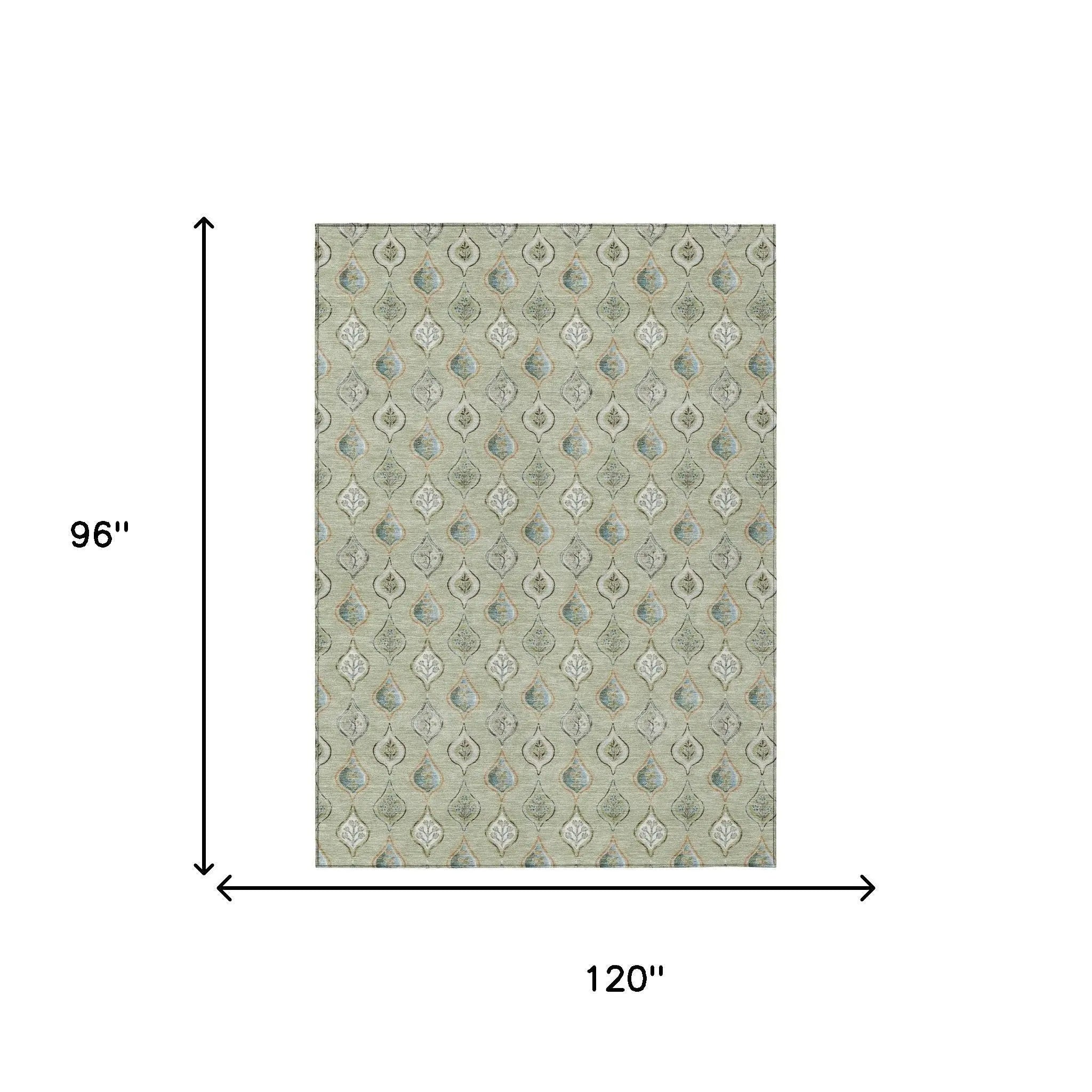 8' X 10' Green And Khaki Floral Washable Indoor Outdoor Area Rug Homeroots Outdoor