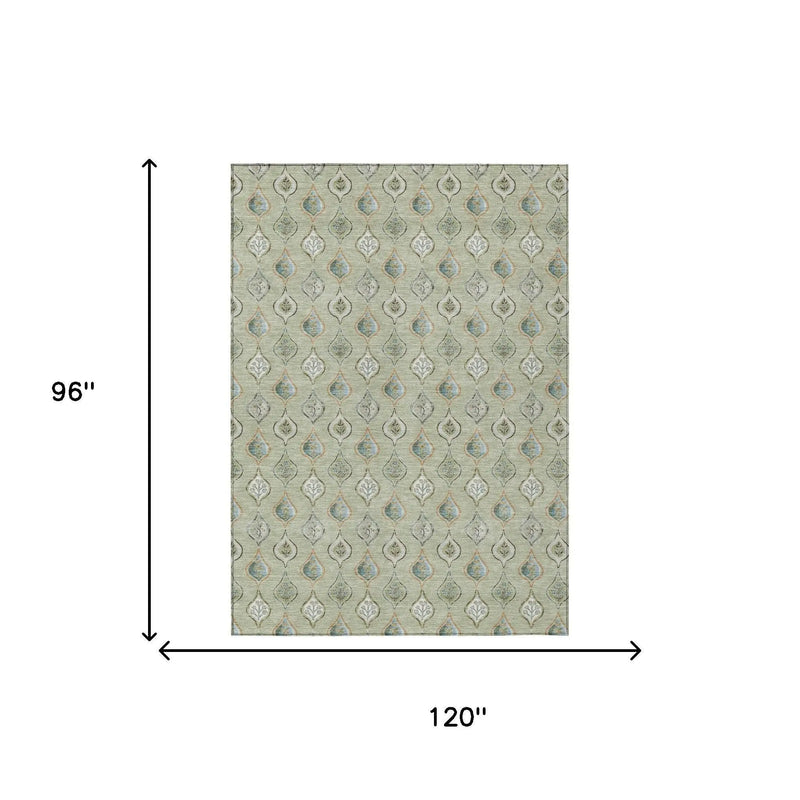 8' X 10' Green And Khaki Floral Washable Indoor Outdoor Area Rug Homeroots Outdoor