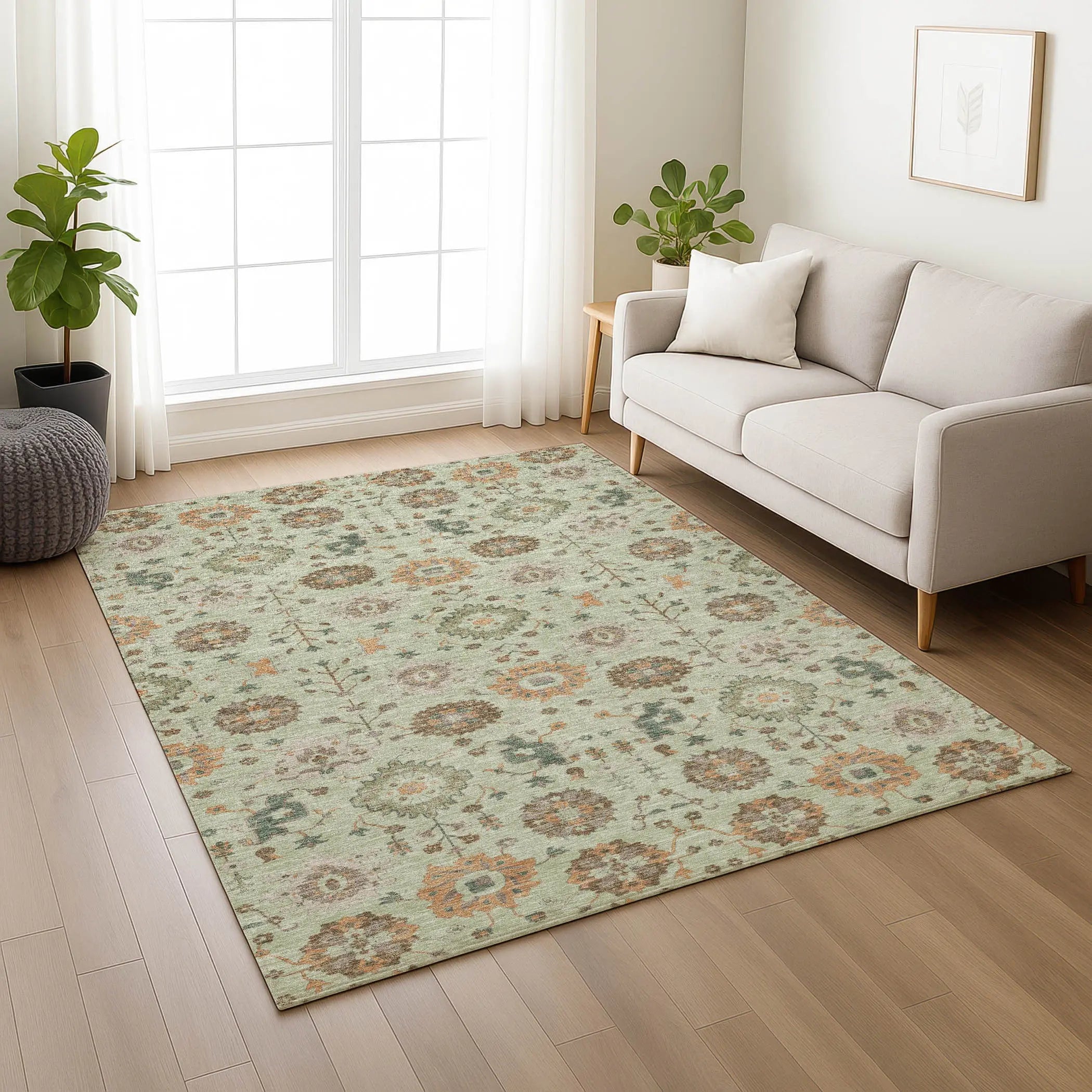 8' X 10' Green And Khaki Geometric Washable Indoor Outdoor Area Rug Homeroots Outdoor