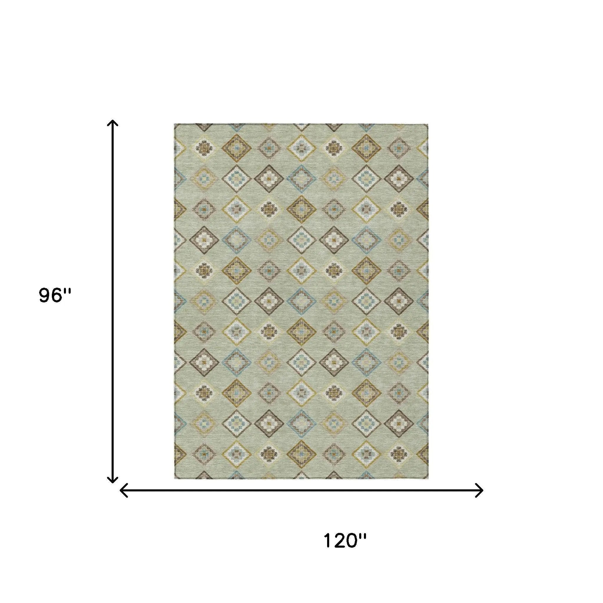 8' X 10' Green And Khaki Geometric Washable Indoor Outdoor Area Rug Homeroots Outdoor