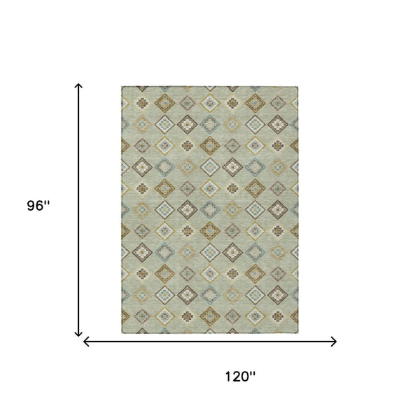 8' X 10' Green And Khaki Geometric Washable Indoor Outdoor Area Rug Homeroots Outdoor