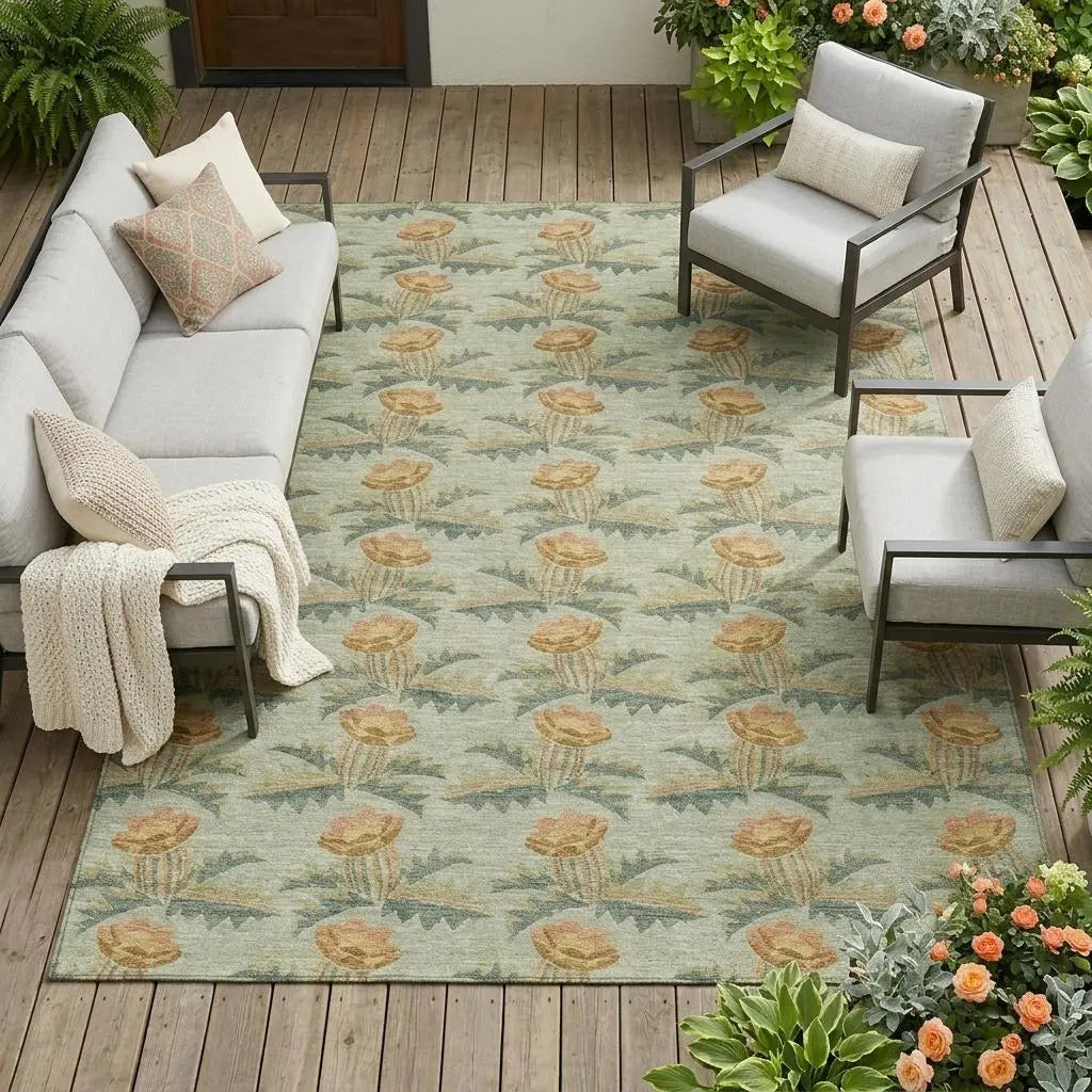 8' X 10' Green And Lavender Floral Washable Indoor Outdoor Area Rug Homeroots Outdoor