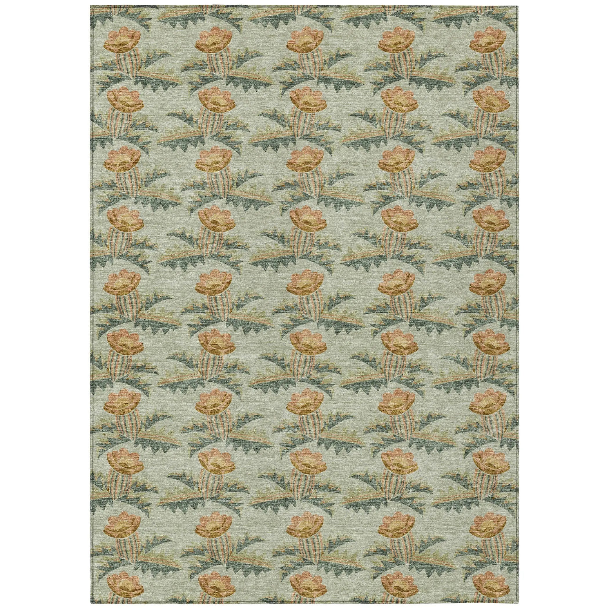 8' X 10' Green And Lavender Floral Washable Indoor Outdoor Area Rug Homeroots Outdoor