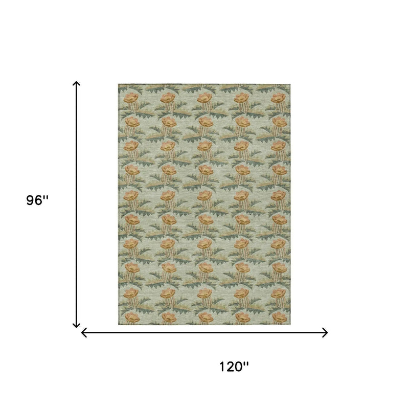 8' X 10' Green And Lavender Floral Washable Indoor Outdoor Area Rug Homeroots Outdoor