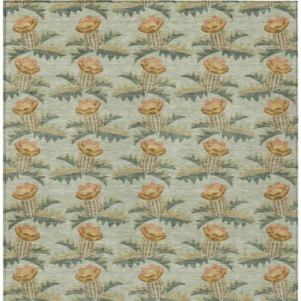 8' X 10' Green And Lavender Floral Washable Indoor Outdoor Area Rug Homeroots Outdoor