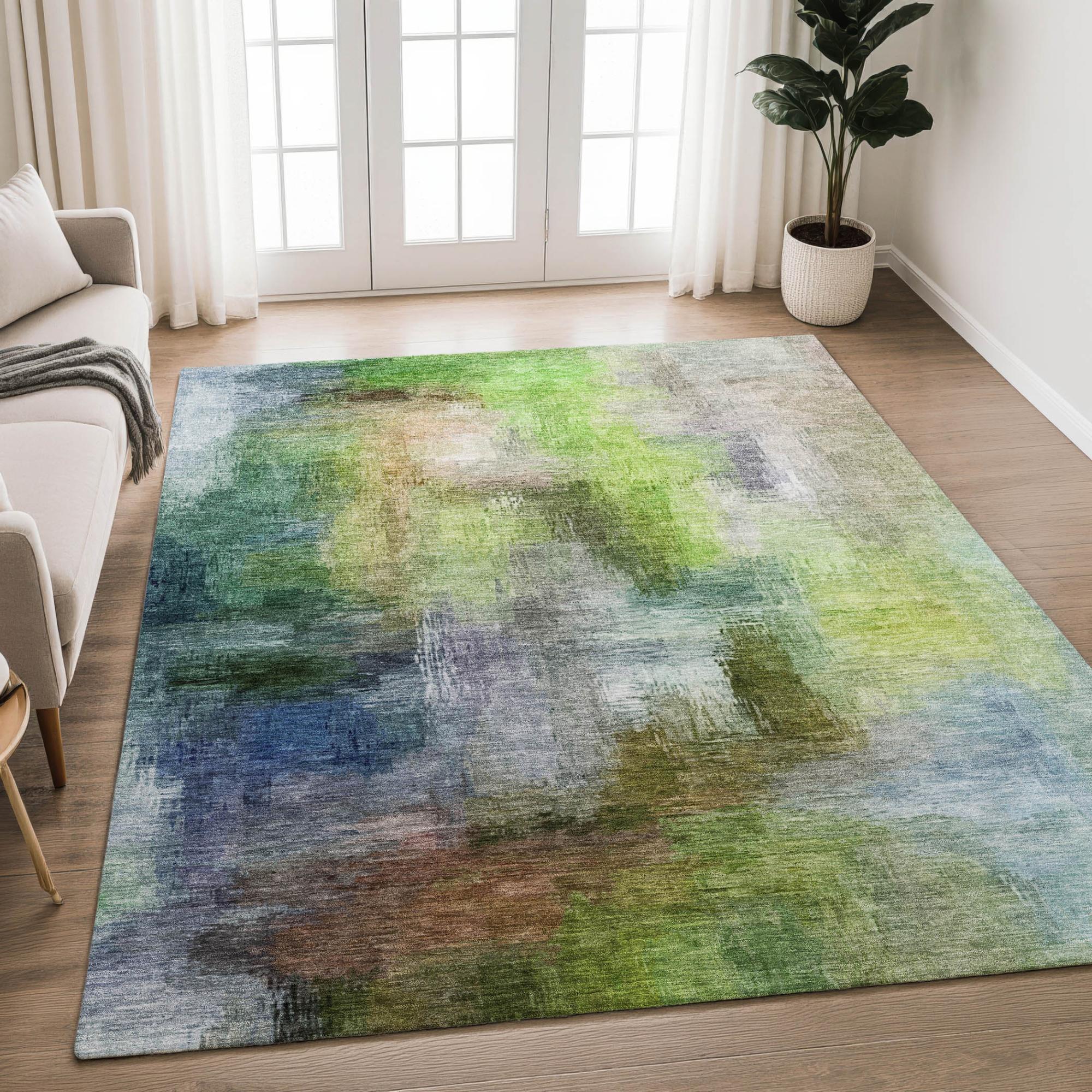 8' X 10' Green And Lime Green Abstract Washable Indoor Outdoor Area Rug Homeroots Outdoor