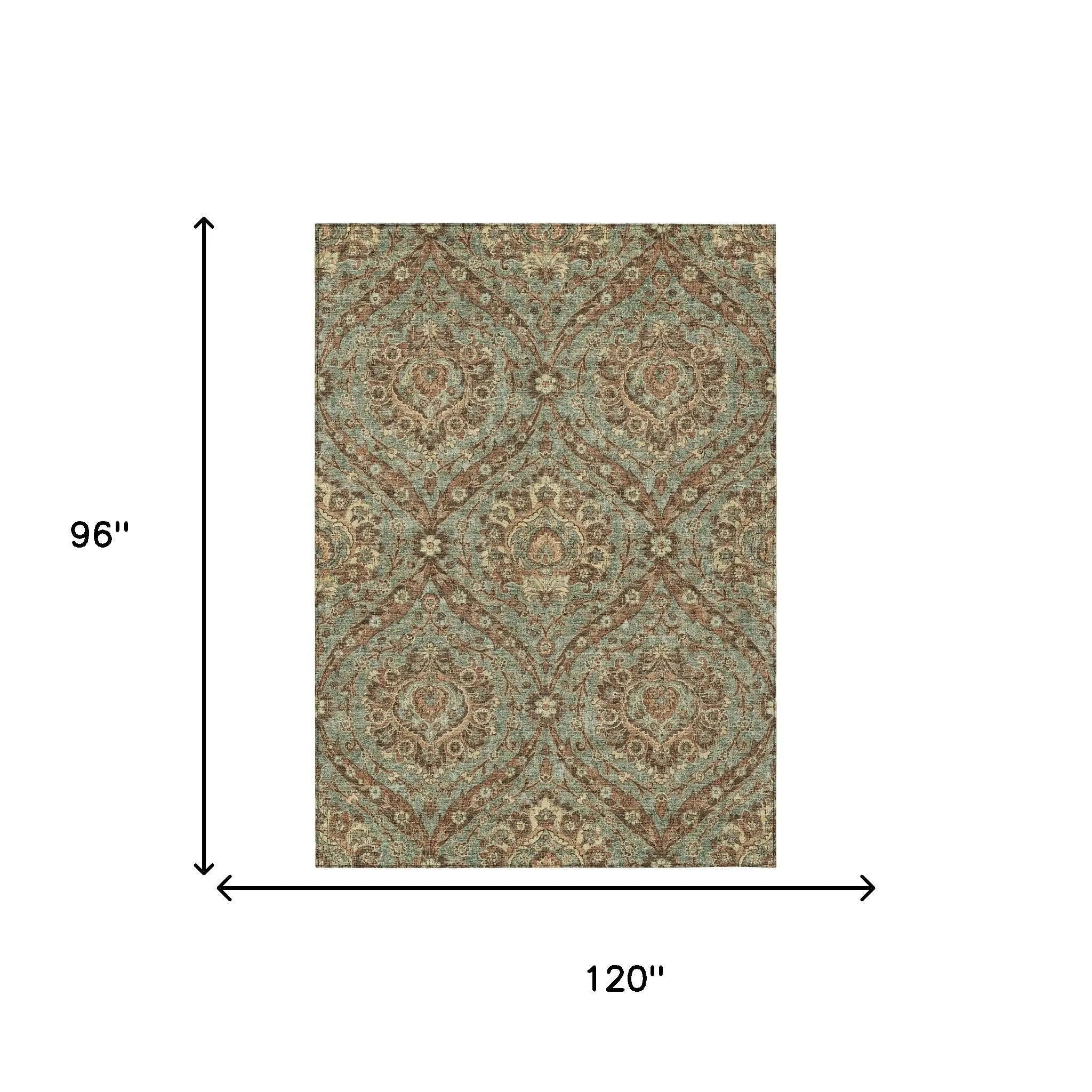 8' X 10' Green And Linen Floral Washable Indoor Outdoor Area Rug Homeroots Outdoor