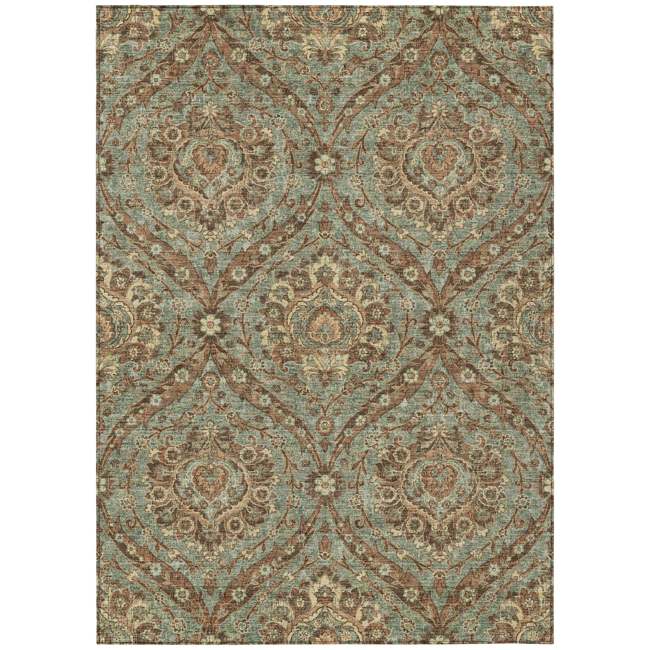 8' X 10' Green And Linen Floral Washable Indoor Outdoor Area Rug Homeroots Outdoor