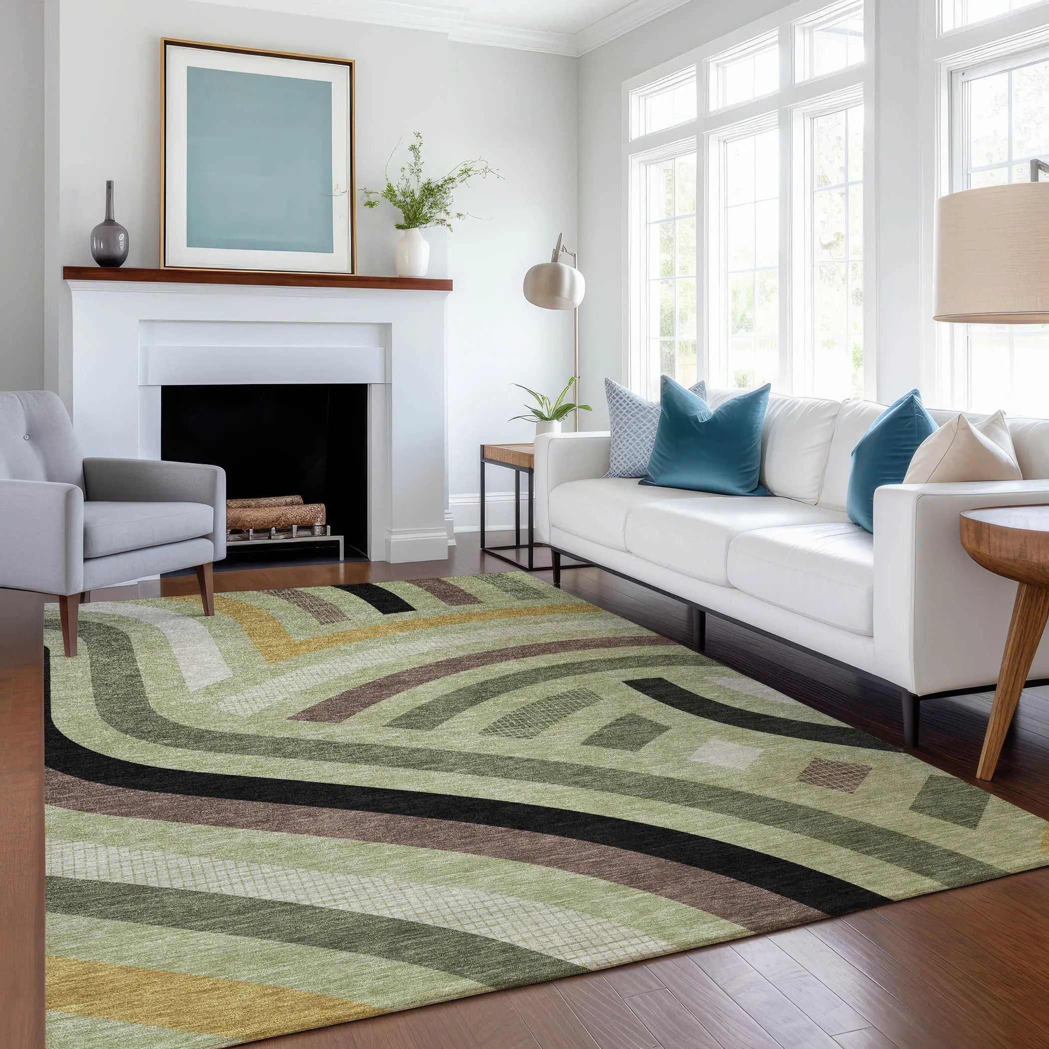 8' X 10' Green And Olive Green Abstract Washable Indoor Outdoor Area Rug Homeroots Outdoor