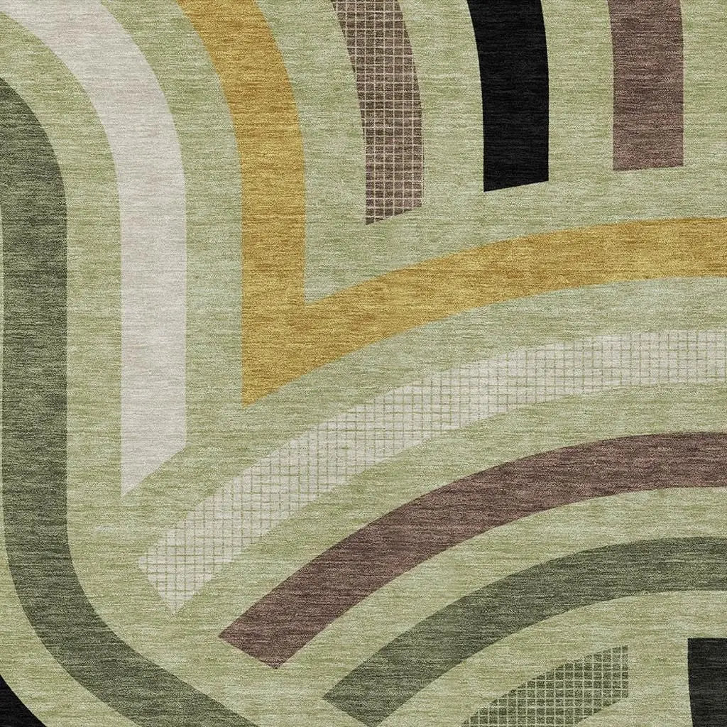 8' X 10' Green And Olive Green Abstract Washable Indoor Outdoor Area Rug Homeroots Outdoor