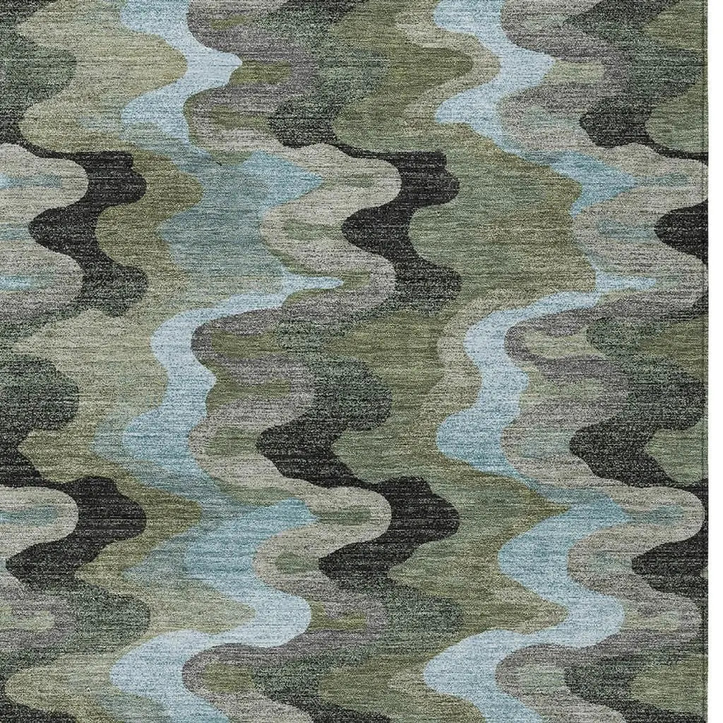 8' X 10' Green And Olive Green Abstract Washable Indoor Outdoor Area Rug Homeroots Outdoor