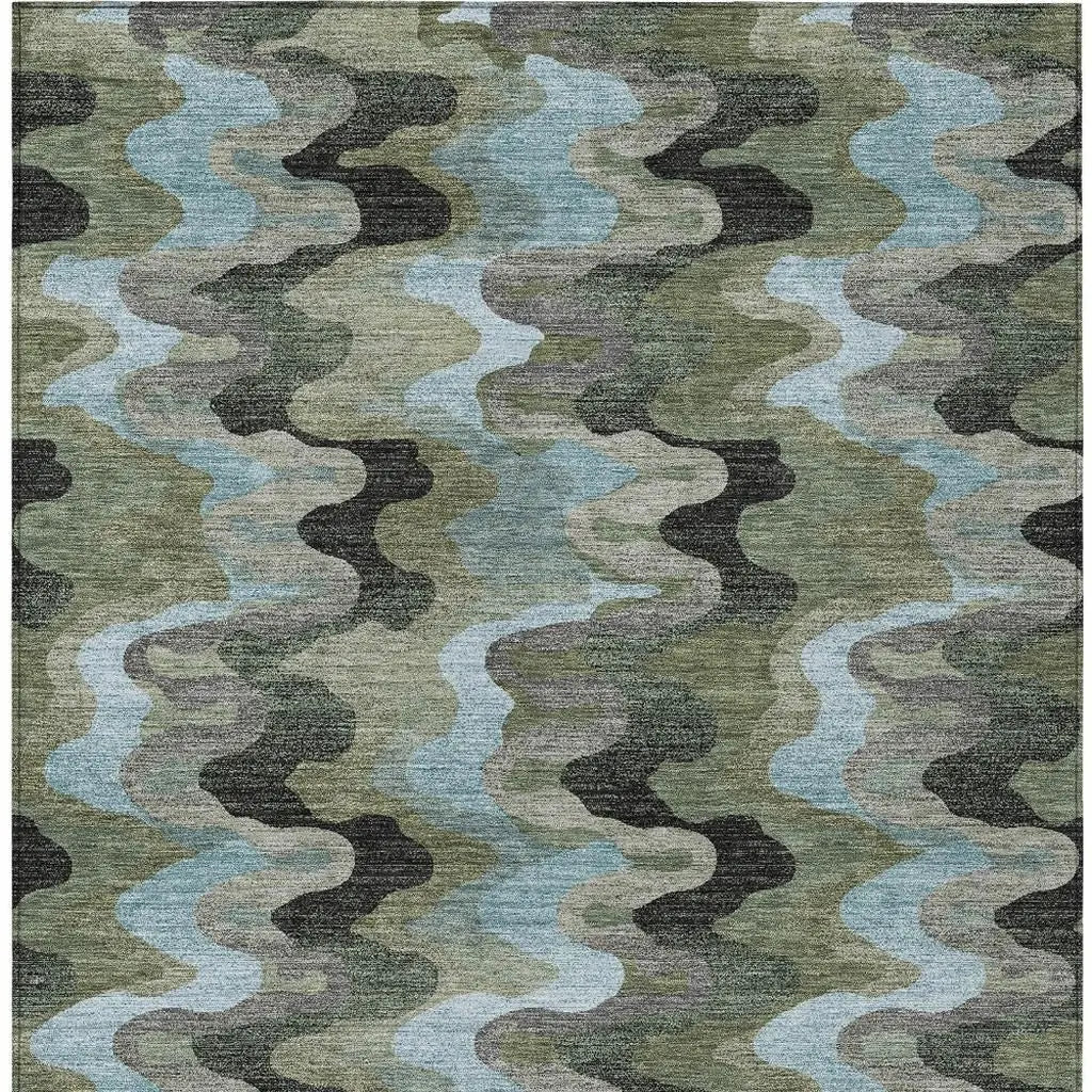 8' X 10' Green And Olive Green Abstract Washable Indoor Outdoor Area Rug Homeroots Outdoor