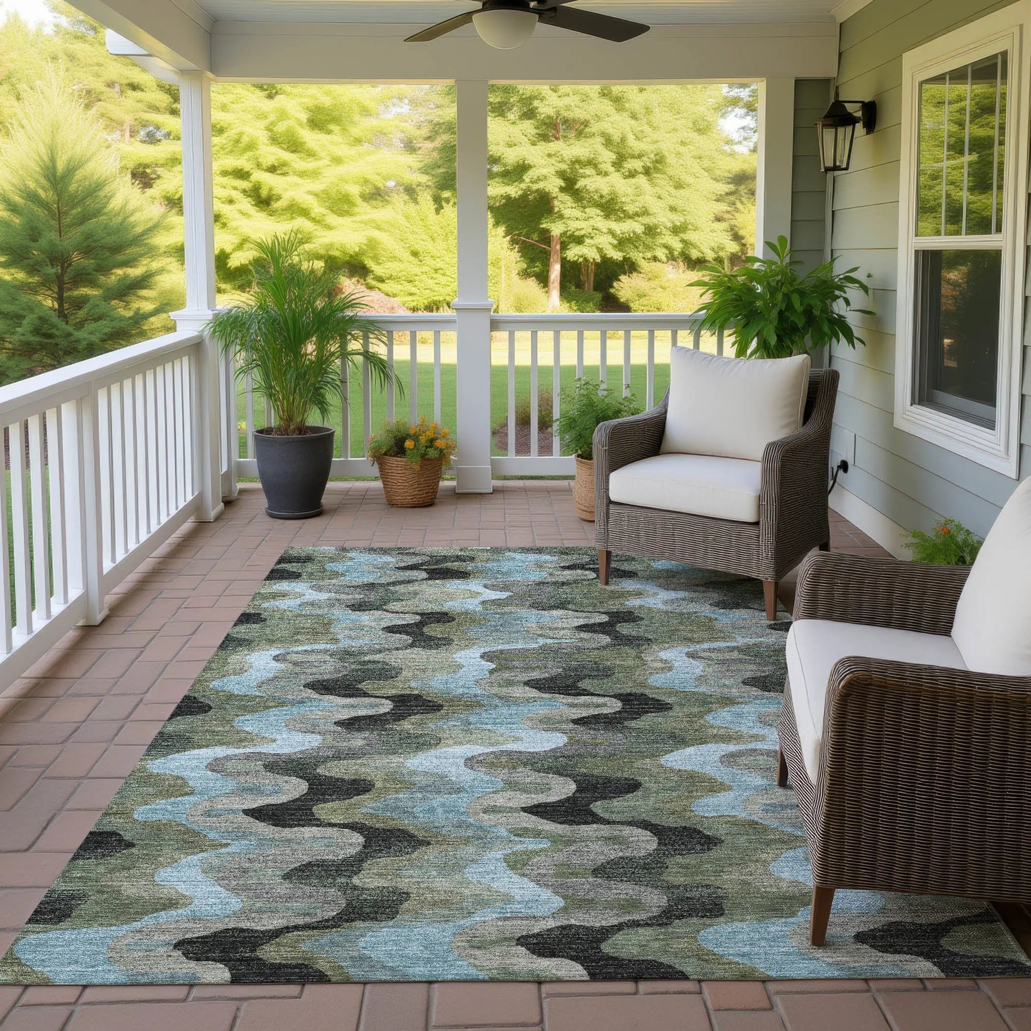 8' X 10' Green And Olive Green Abstract Washable Indoor Outdoor Area Rug Homeroots Outdoor