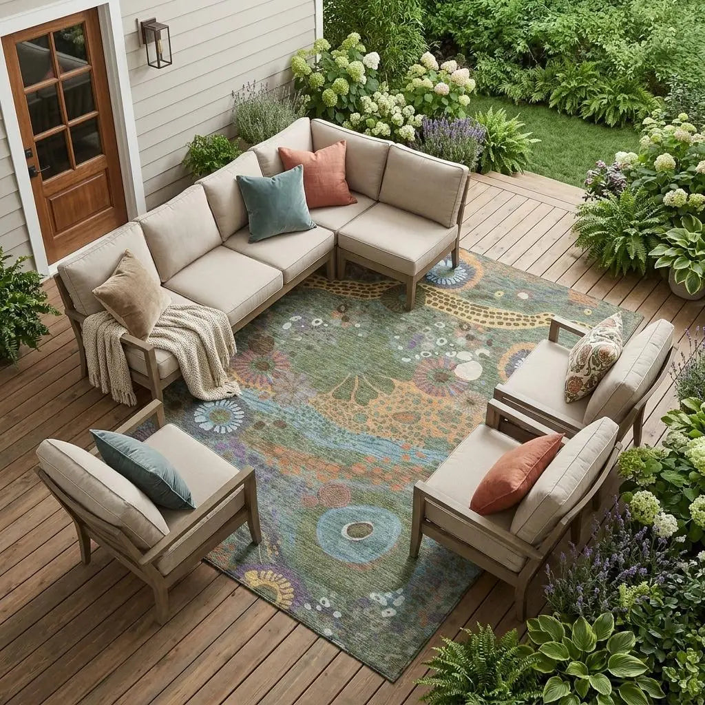 8' X 10' Green And Olive Green Floral Washable Indoor Outdoor Area Rug Homeroots Outdoor
