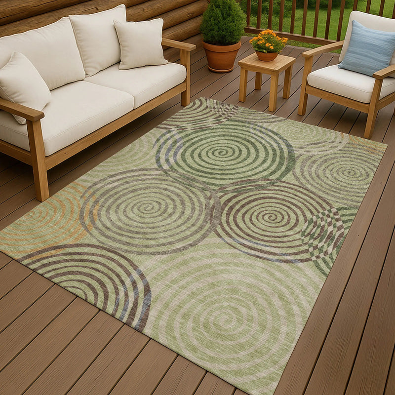 8' X 10' Green And Olive Green Geometric Washable Indoor Outdoor Area Rug Homeroots Outdoor
