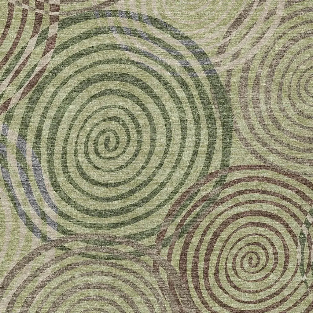 8' X 10' Green And Olive Green Geometric Washable Indoor Outdoor Area Rug Homeroots Outdoor