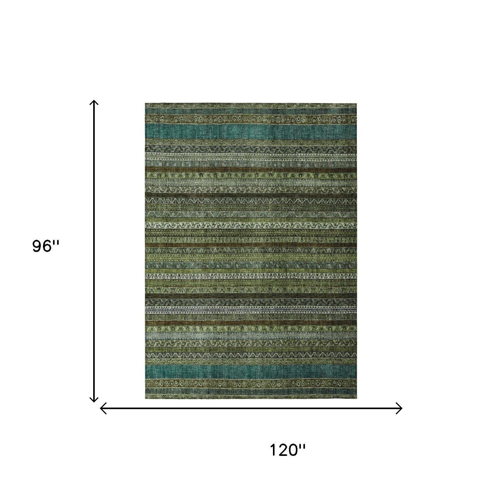 8' X 10' Green And Olive Green Striped Washable Indoor Outdoor Area Rug Homeroots Outdoor