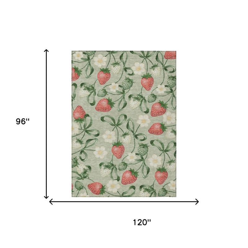8' X 10' Green And Red Floral Washable Indoor Outdoor Area Rug Homeroots Outdoor