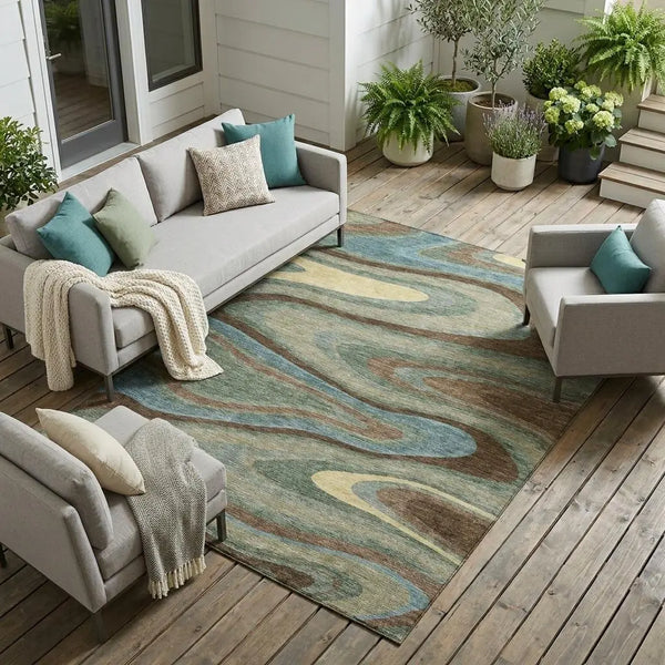 8' X 10' Green And Sage Abstract Washable Indoor Outdoor Area Rug Homeroots Outdoor