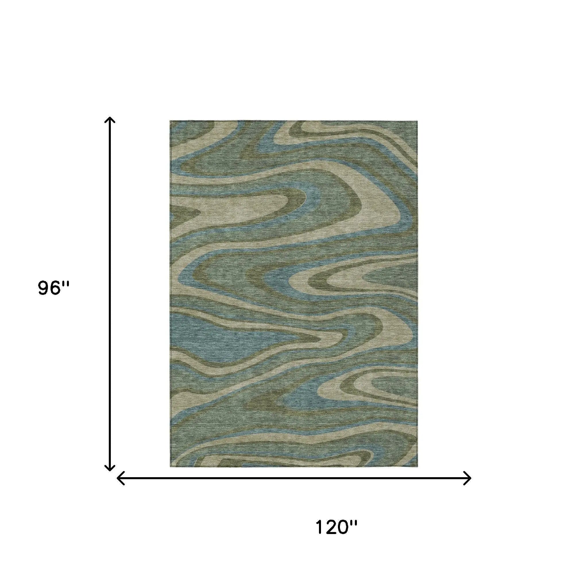 8' X 10' Green And Sage Abstract Washable Indoor Outdoor Area Rug Homeroots Outdoor
