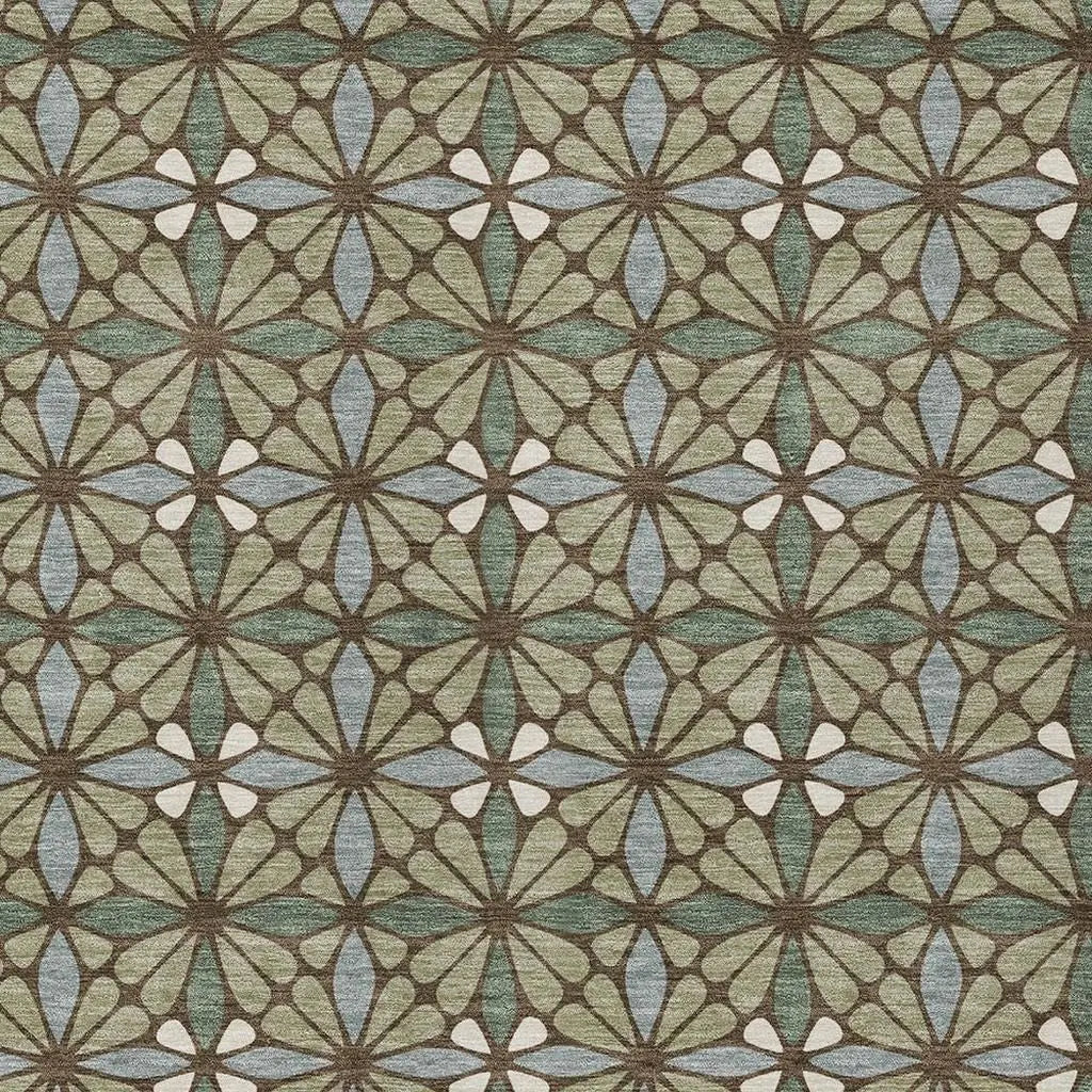 8' X 10' Green And Sage Geometric Washable Indoor Outdoor Area Rug Homeroots Outdoor