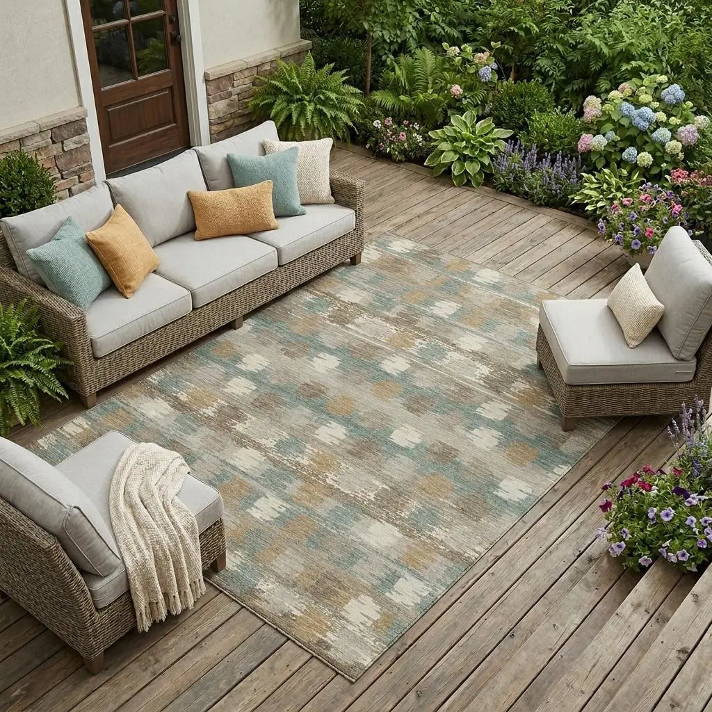 8' X 10' Green And Silver Abstract Washable Indoor Outdoor Area Rug Homeroots Outdoor
